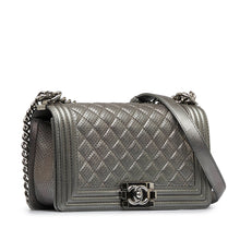Chanel | Pre-Owned Old Medium Quilted Perforated Metallic Lambskin Boy Flap | Gray