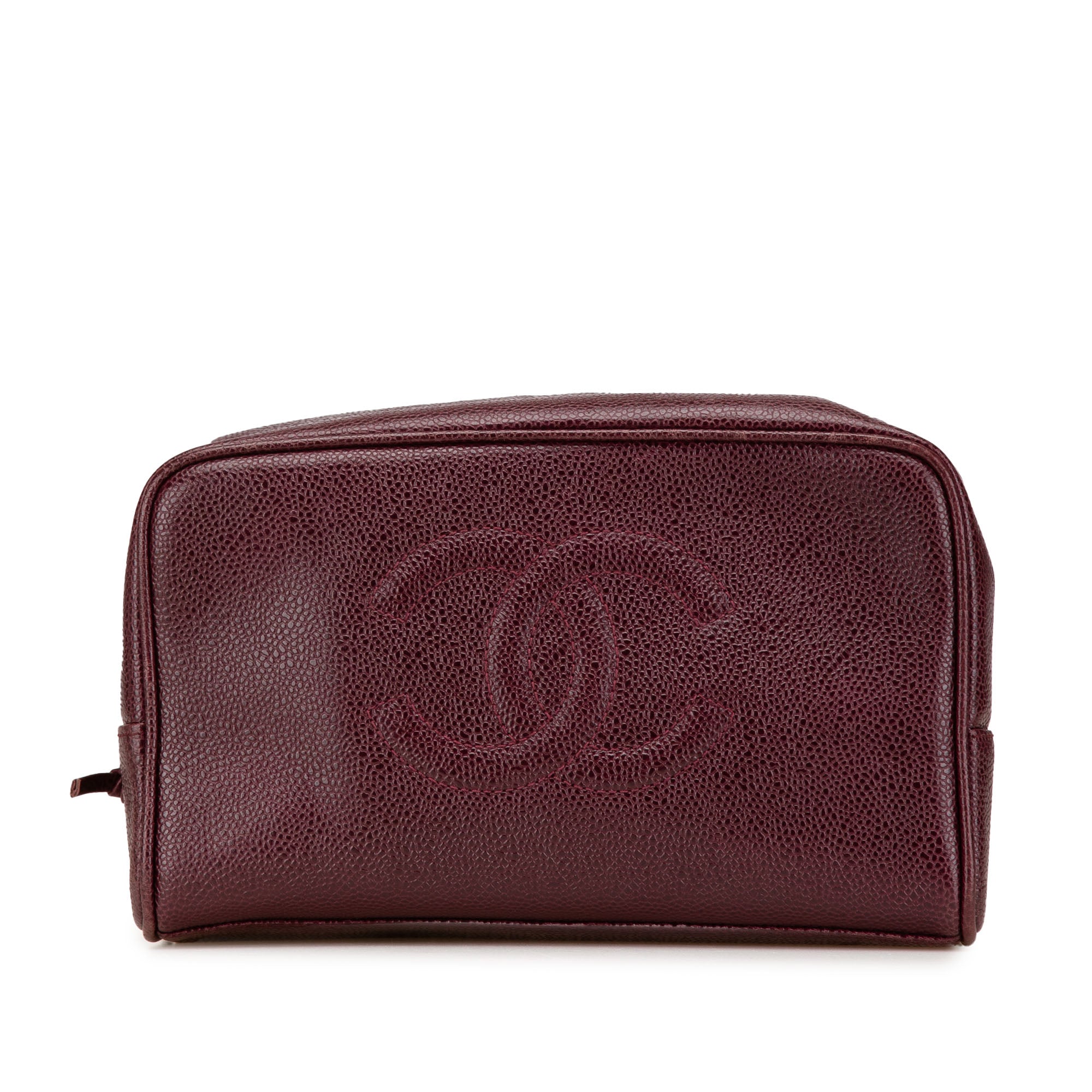 Chanel | Pre-Owned CC Caviar Pouch | Red/Burgundy