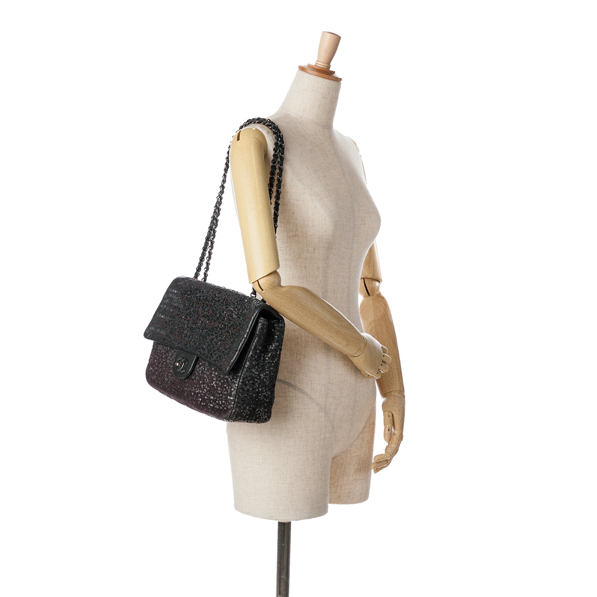 Chanel | Pre-Owned Jumbo Sequined Lambskin Moonlight On Water Flap | Black