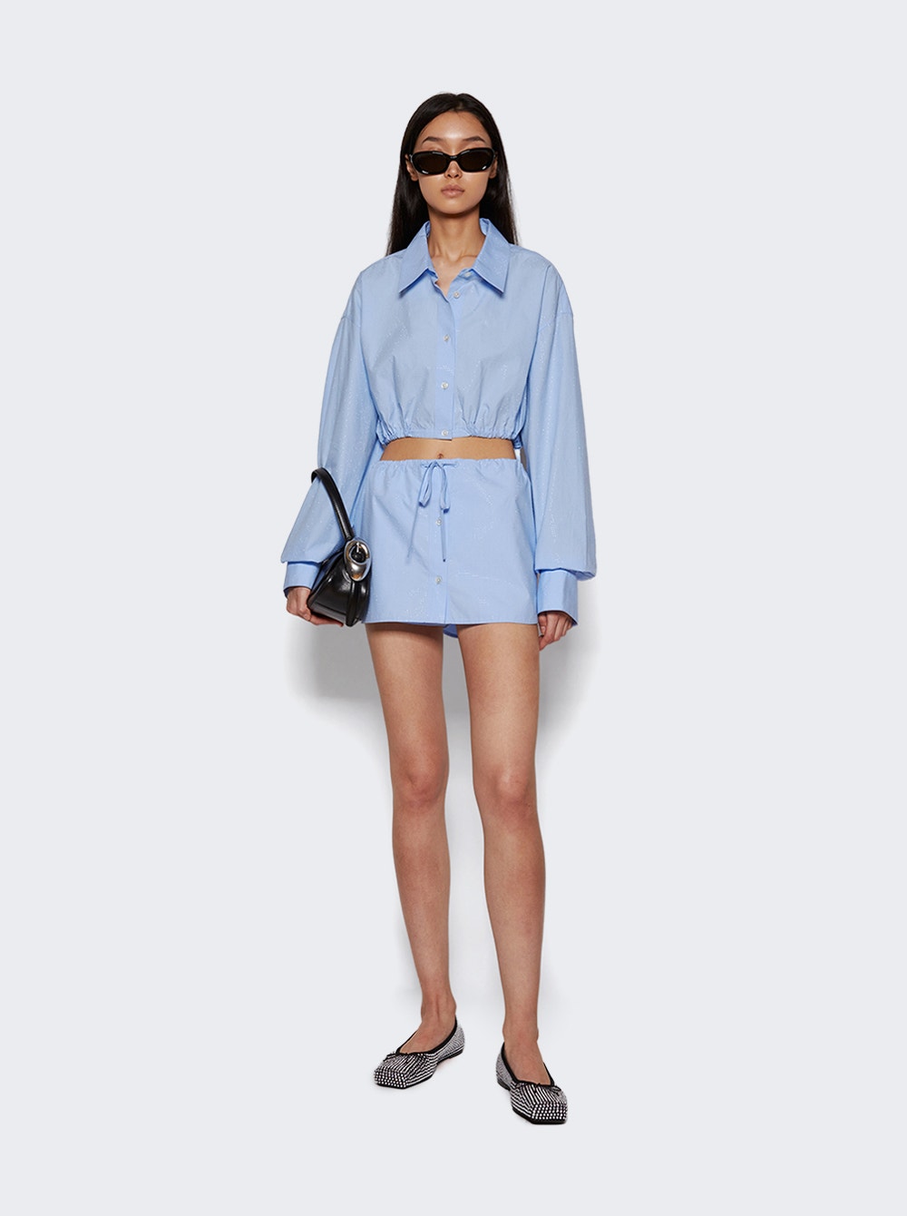 Women | alexanderwang | Cropped Drawstring Blouse Chambray | Blue
