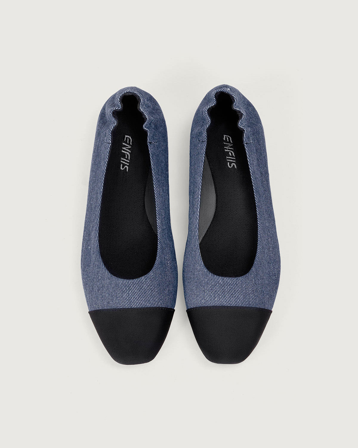 Enfiis Blue Twill Denim Square Toe Ballet Flats | Blue