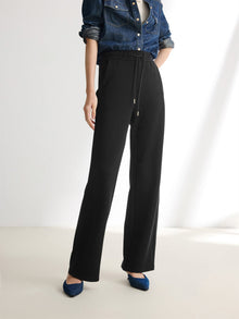 Wool Air Layer Straight-Leg Knit Pants | Black