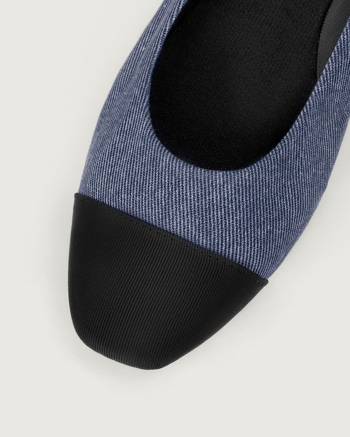 Enfiis Blue Twill Denim Square Toe Ballet Flats | Blue