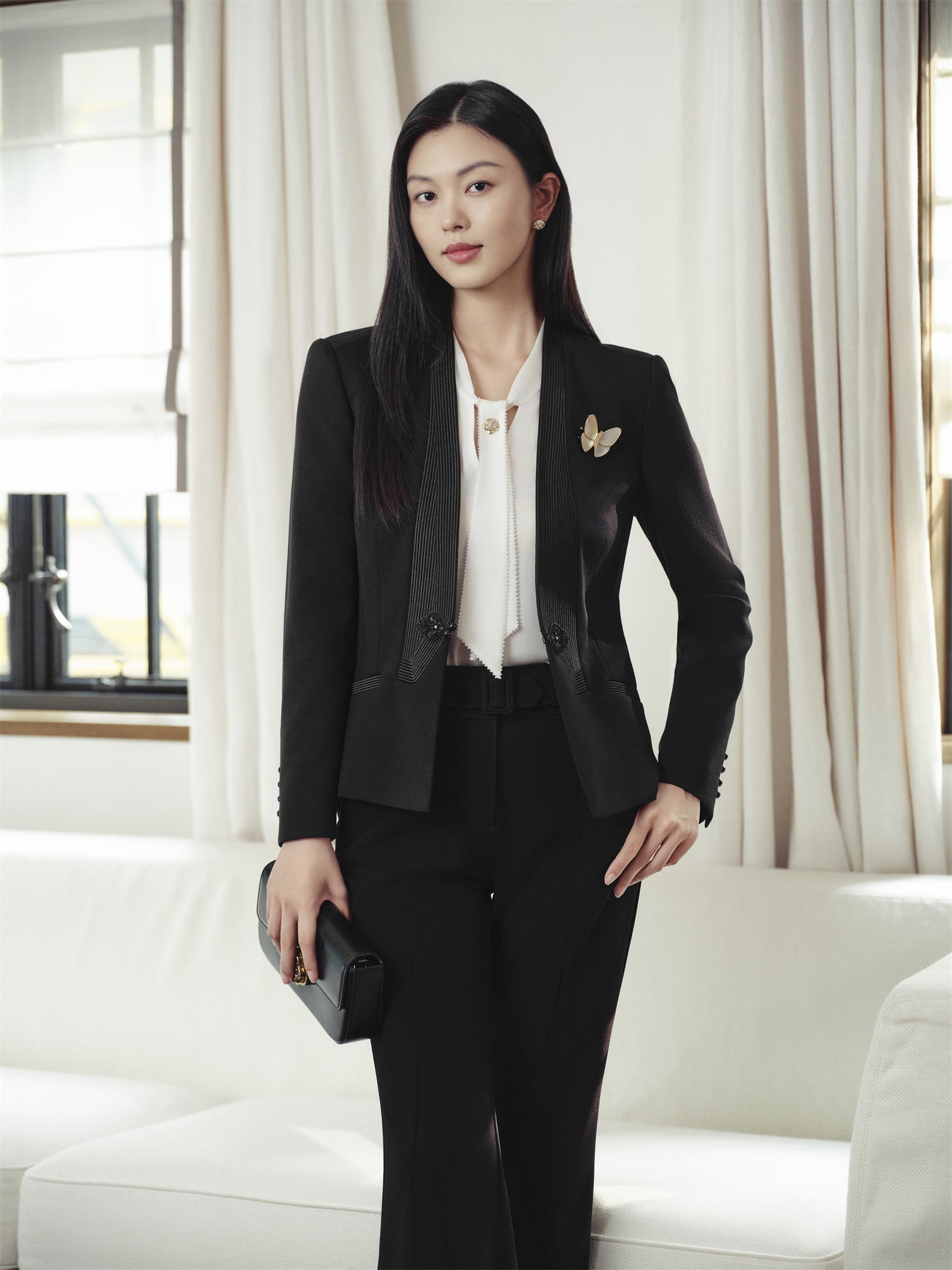 Chinese Stand-Collar Placket Jacket | Black