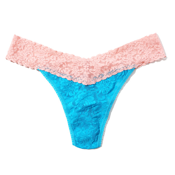 Signature Lace Original Rise Thong | Island Blue x Rosita Pink