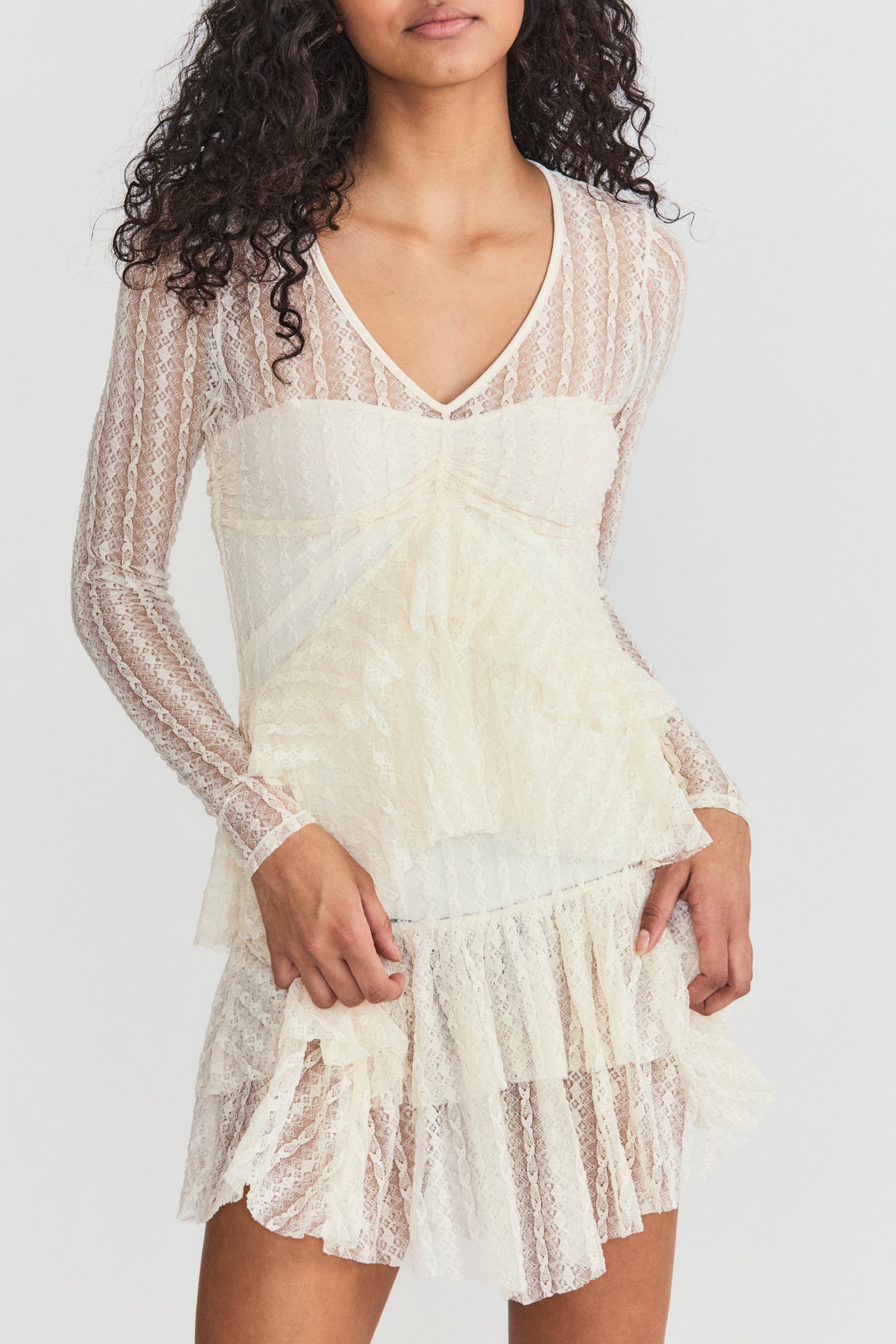 Womens | Yana Lace Mini Dress | Pearl