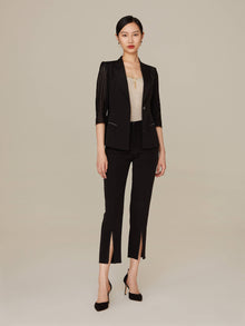 Sheer Pleated Sleeve Blazer | Black