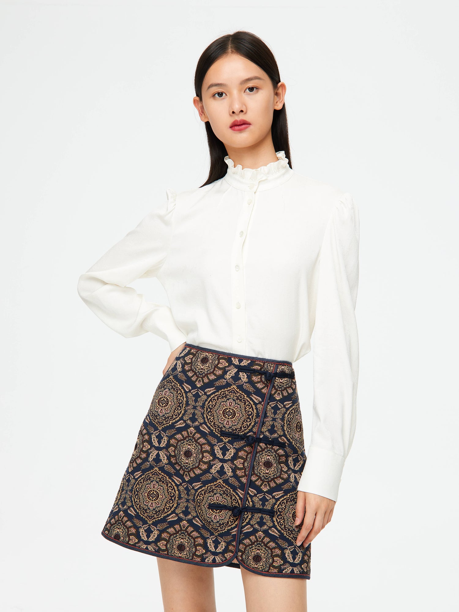 Ethnic Printed Skirt | Navy