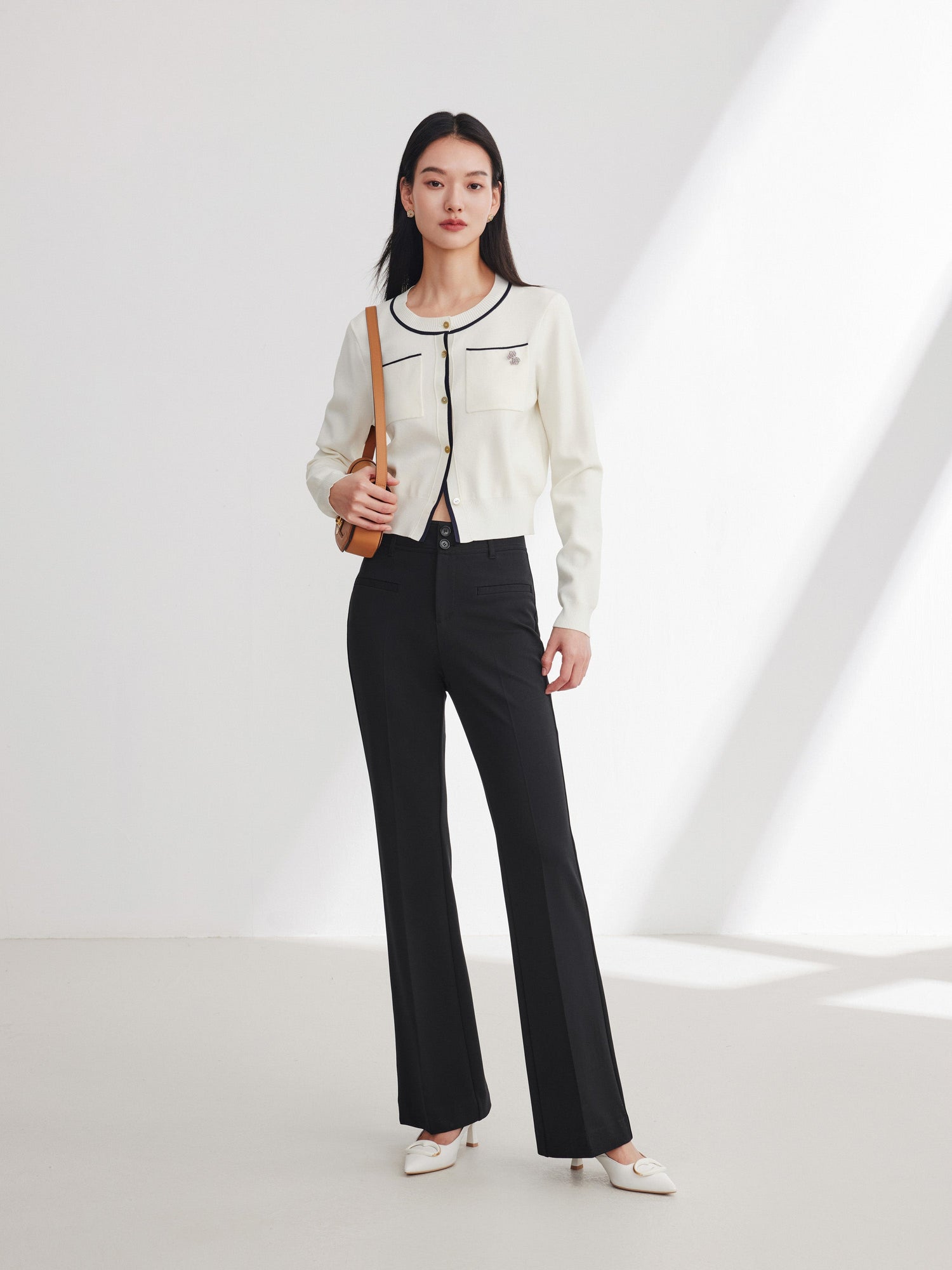 Straight Leg High-Waisted Flared Pant | Black