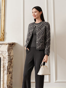 Round Neck Boxy Quilted Cotton Coat | Grey