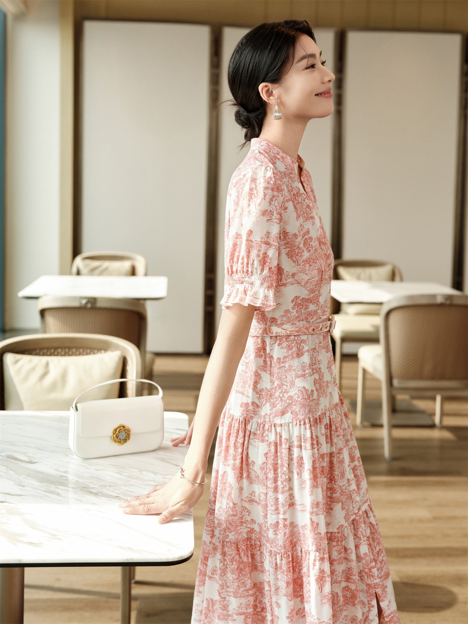 Silk-Cotton Printed Dress | Pink