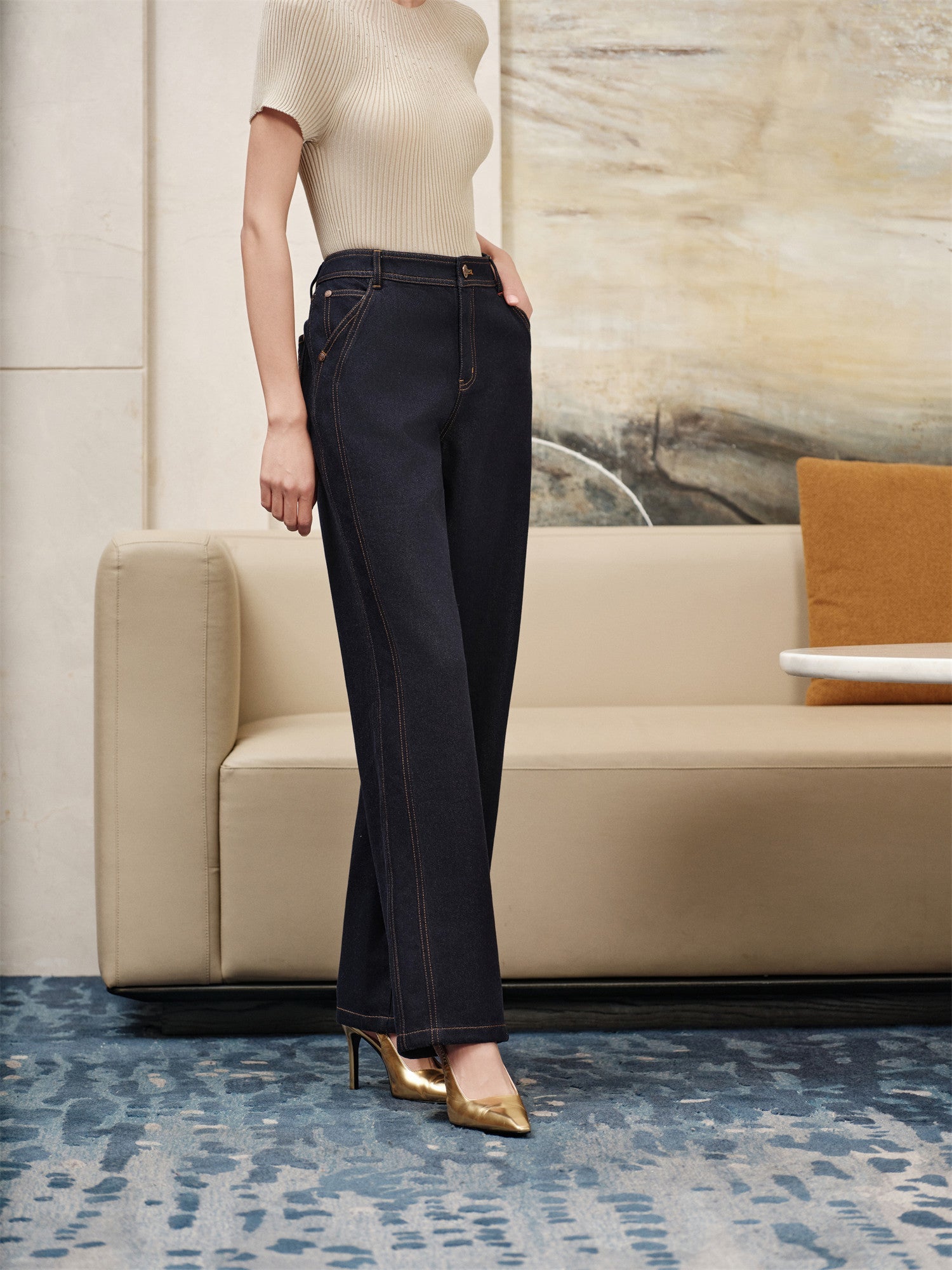 Straight-Leg Embroidered Jeans | Navy
