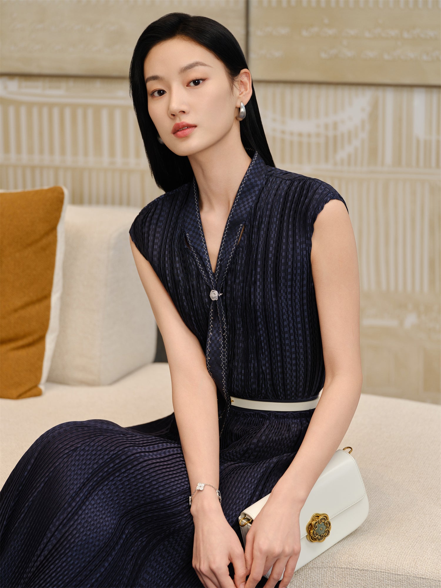 Waist-Cinched Shirt Top | Navy