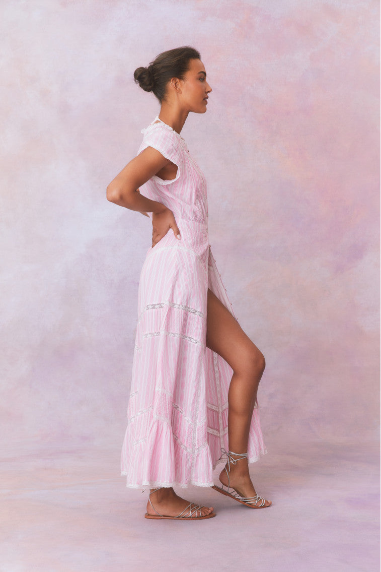 Womens | Remi Cotton Stripe Maxi Dress | Captiva Pink