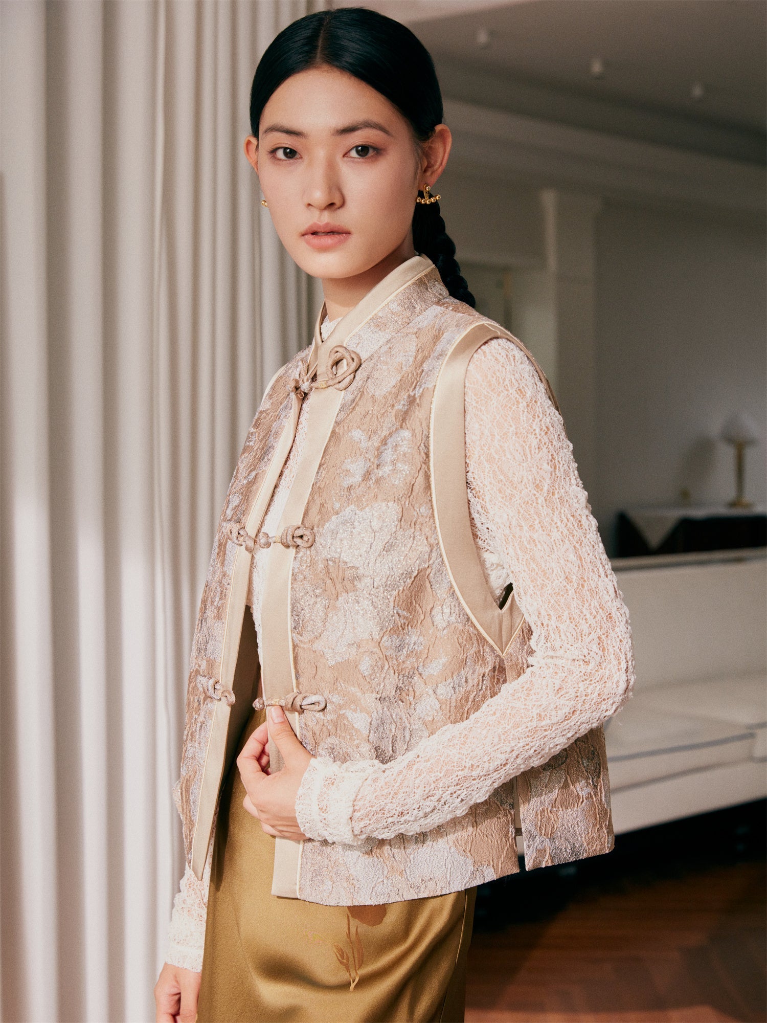 New Chinese Style Vest Jacket | Khaki