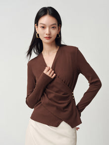 V-Neck Slim-Fit Slimming Top | Brown