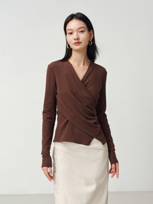 V-Neck Slim-Fit Slimming Top | Brown