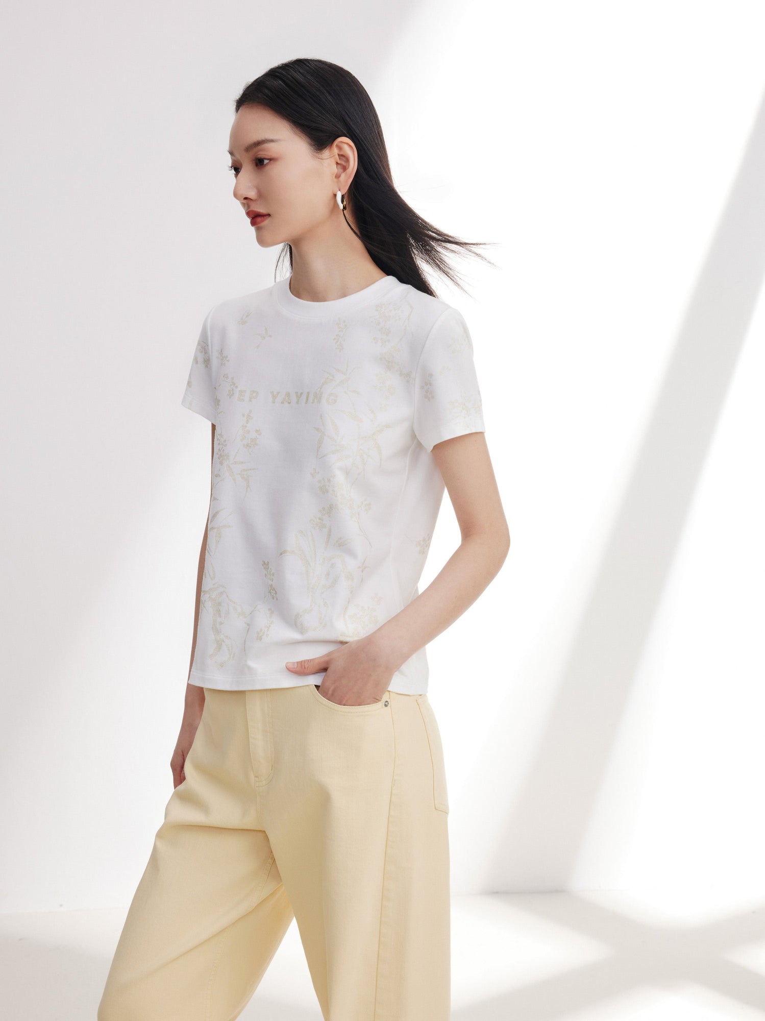 Cotton Printed Slim-Fit Short-Sleeve T-Shirt | White