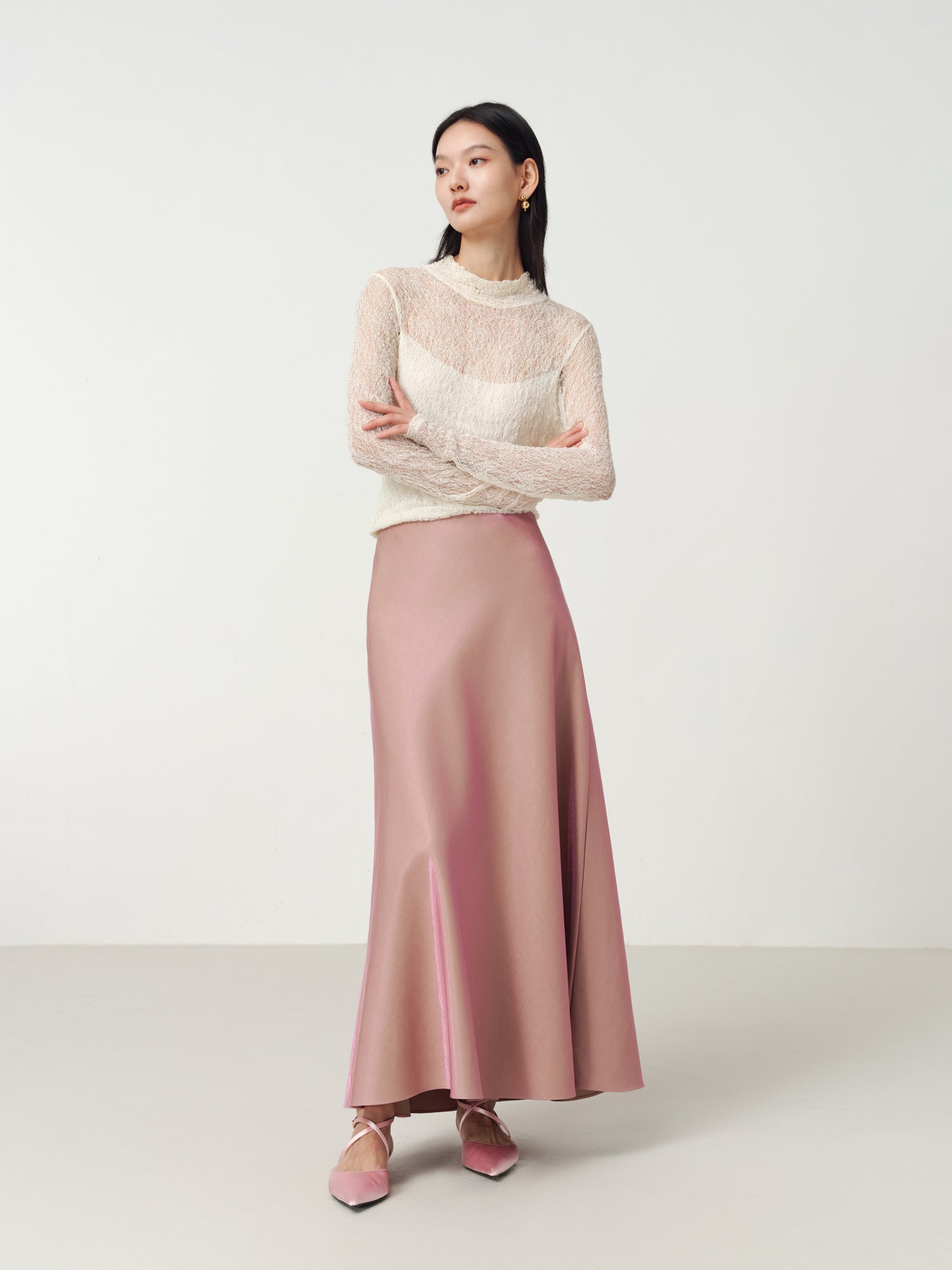 Satin A-Line Skirt | Pink