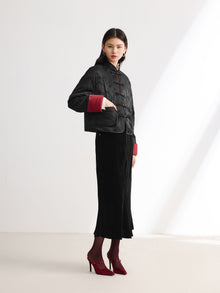 Mulberry Silk Neo-Chinese Jacquard Coat | Black