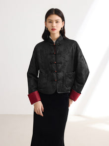 Mulberry Silk Neo-Chinese Jacquard Coat | Black