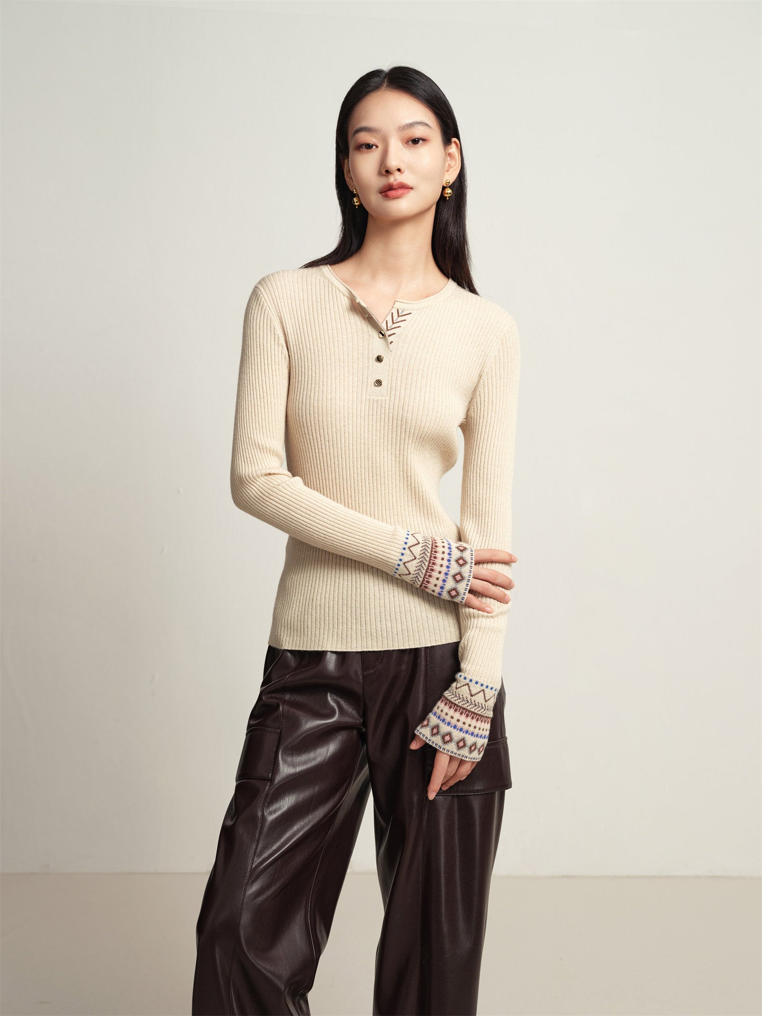 Yak Wool Ethnic Style Pullover | Beige