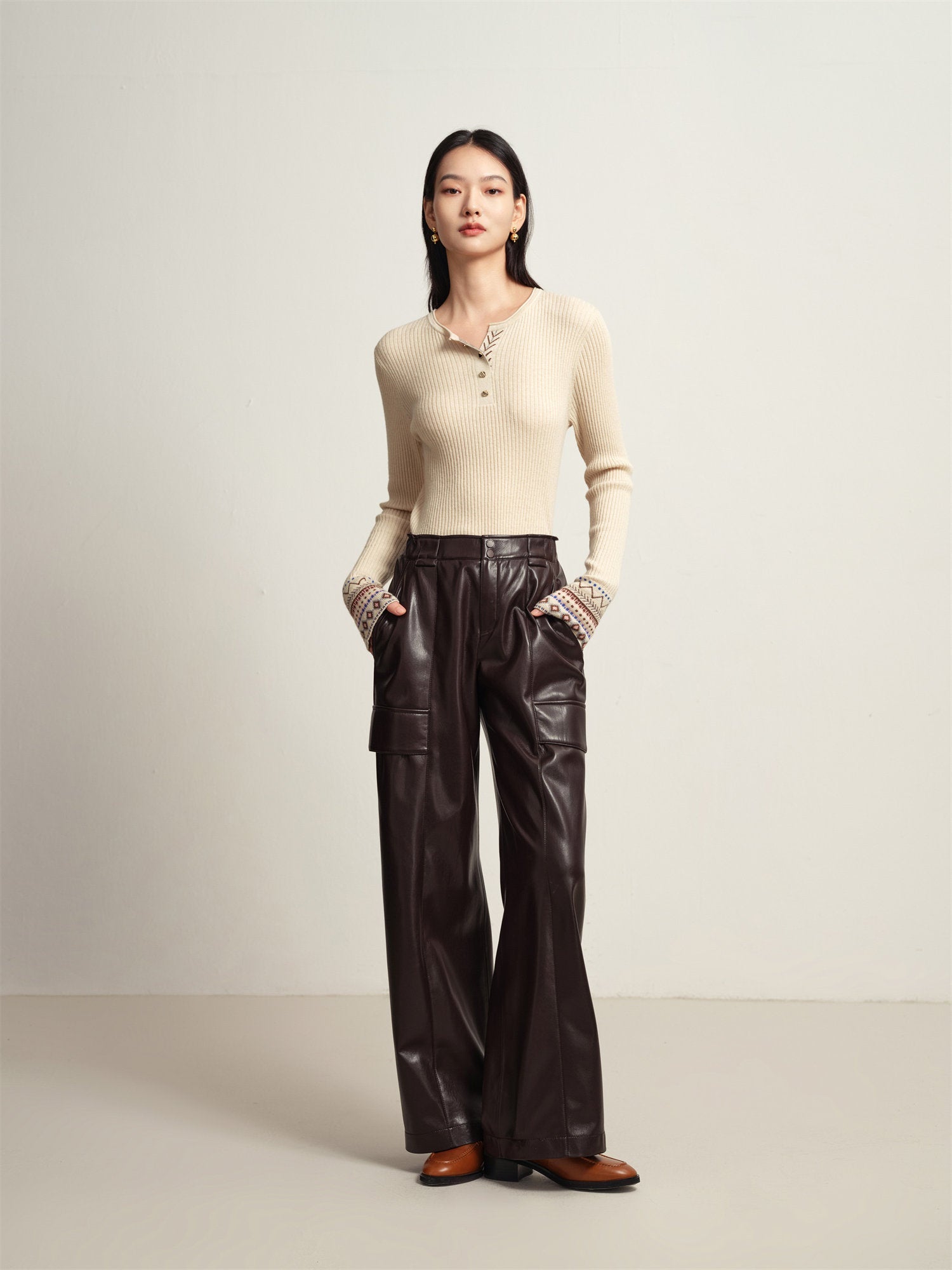 Leather Cargo Pants | Dark Brown