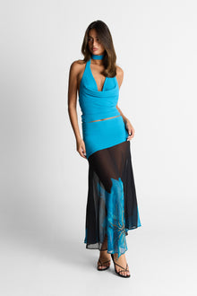 Raya Maxi Skirt Print | Black/Blue Floral Print