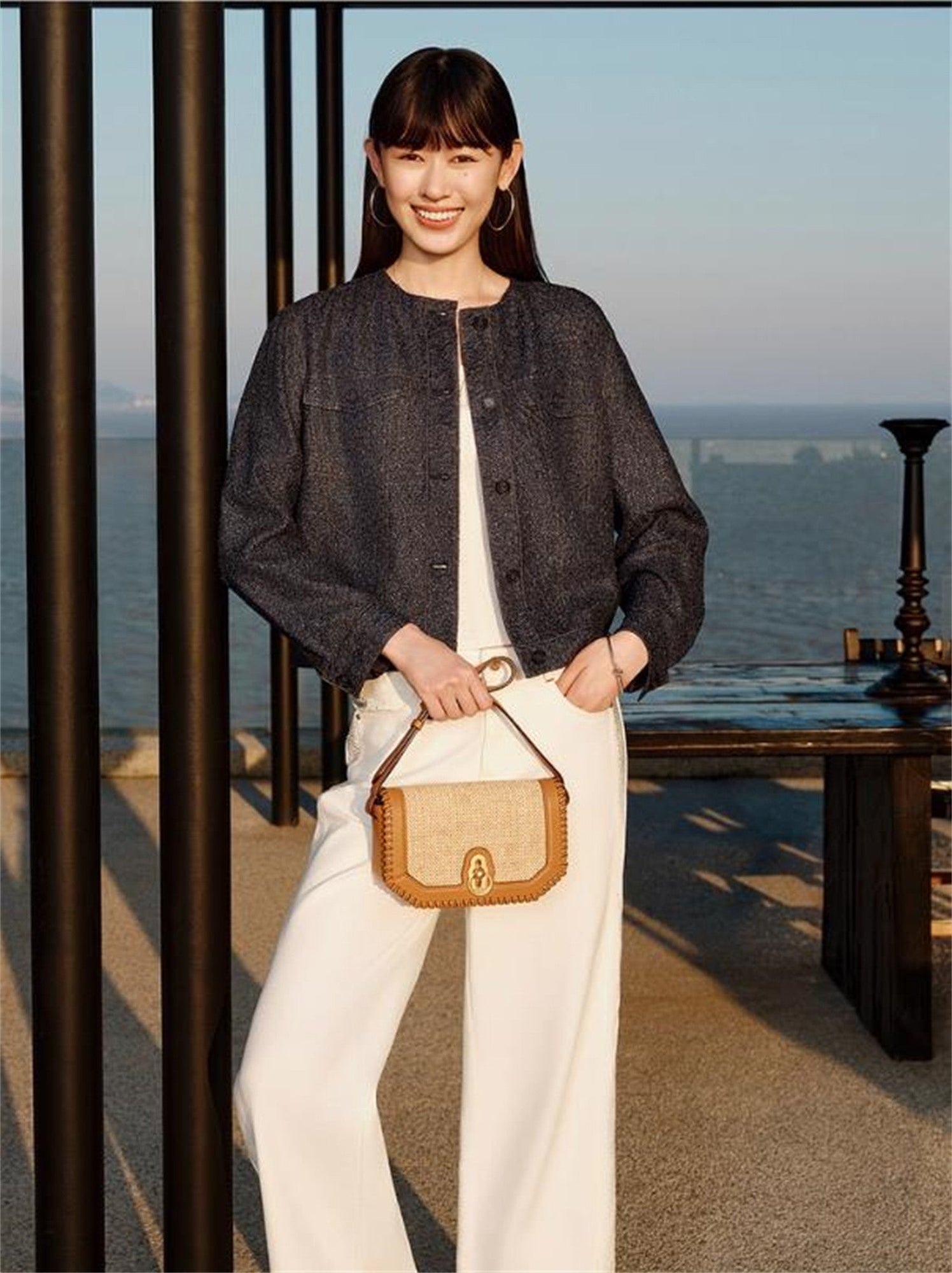 Faux Denim Jacket | Navy
