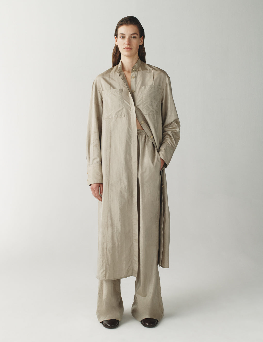 Womens | The Field Dress in Washed Silk Nylon | Carbon