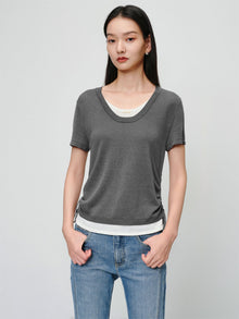 Linen Blend Crew Neck T-Shirt | Grey