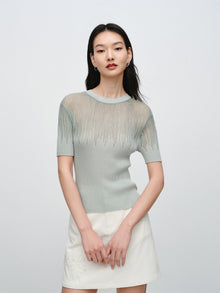 Acetate Rhinestone-Embellished Top | Green
