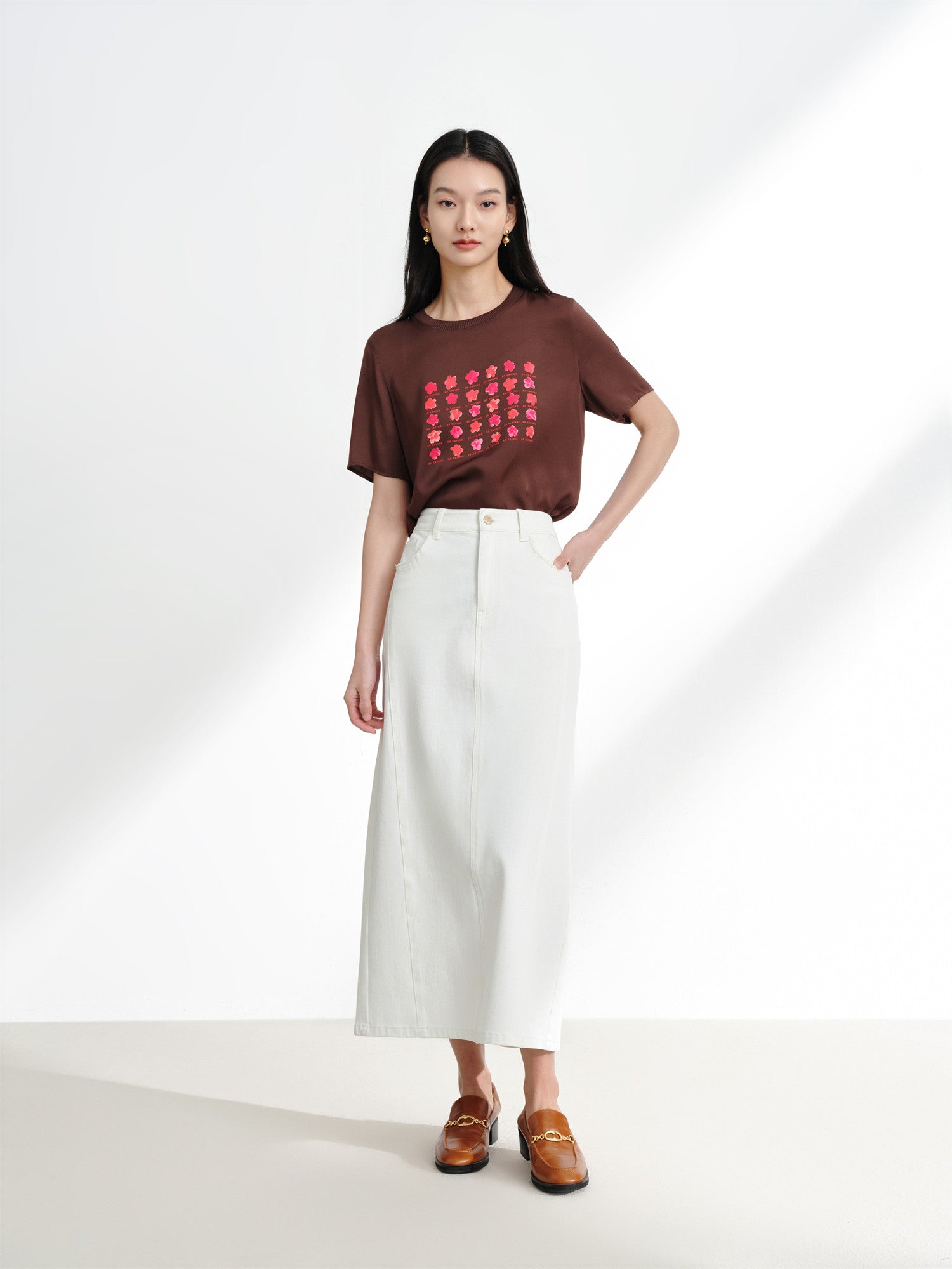 Silk Cooling Short-Sleeve Top | Brown