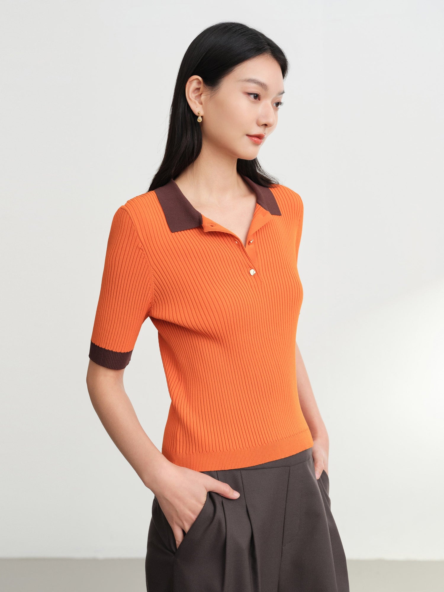 Color-Block Slim-Fit Stretch Short-Sleeve Polo | Orange