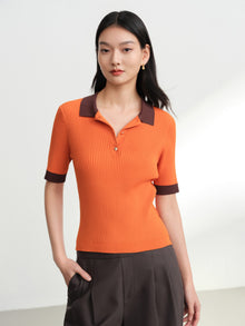 Color-Block Slim-Fit Stretch Short-Sleeve Polo | Orange