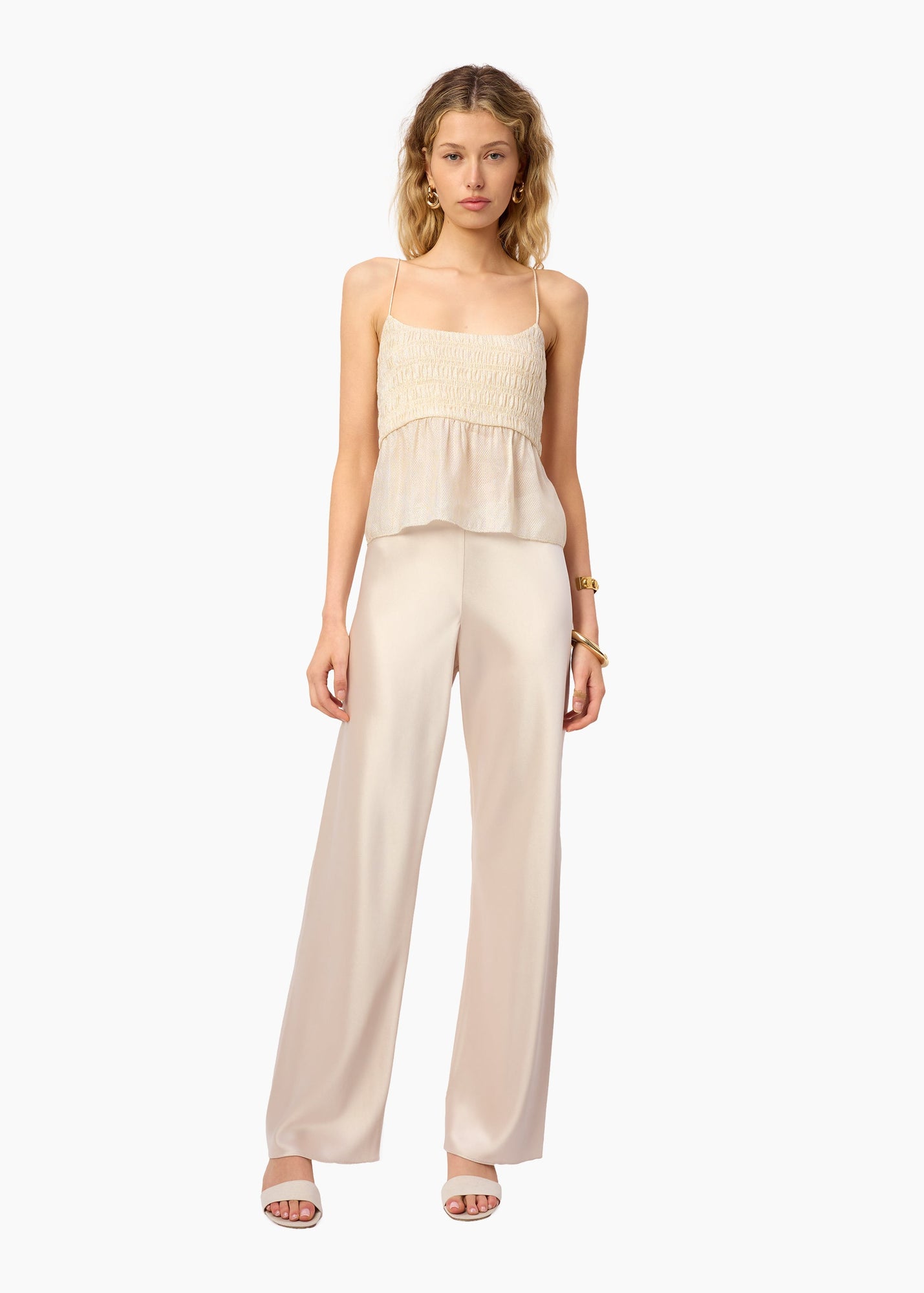 Alysin Metallic Silk Camisole | Cream