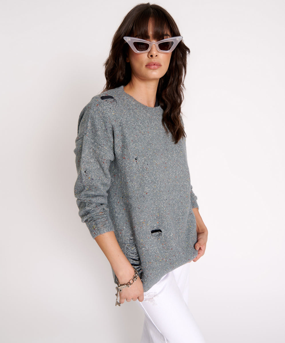 Distressed Fisherman Knit Sweater | Grey