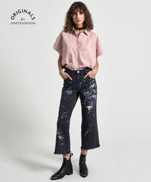 Libertines High Waist Cropped Wide Leg Denim Jeans | Midnight Artiste