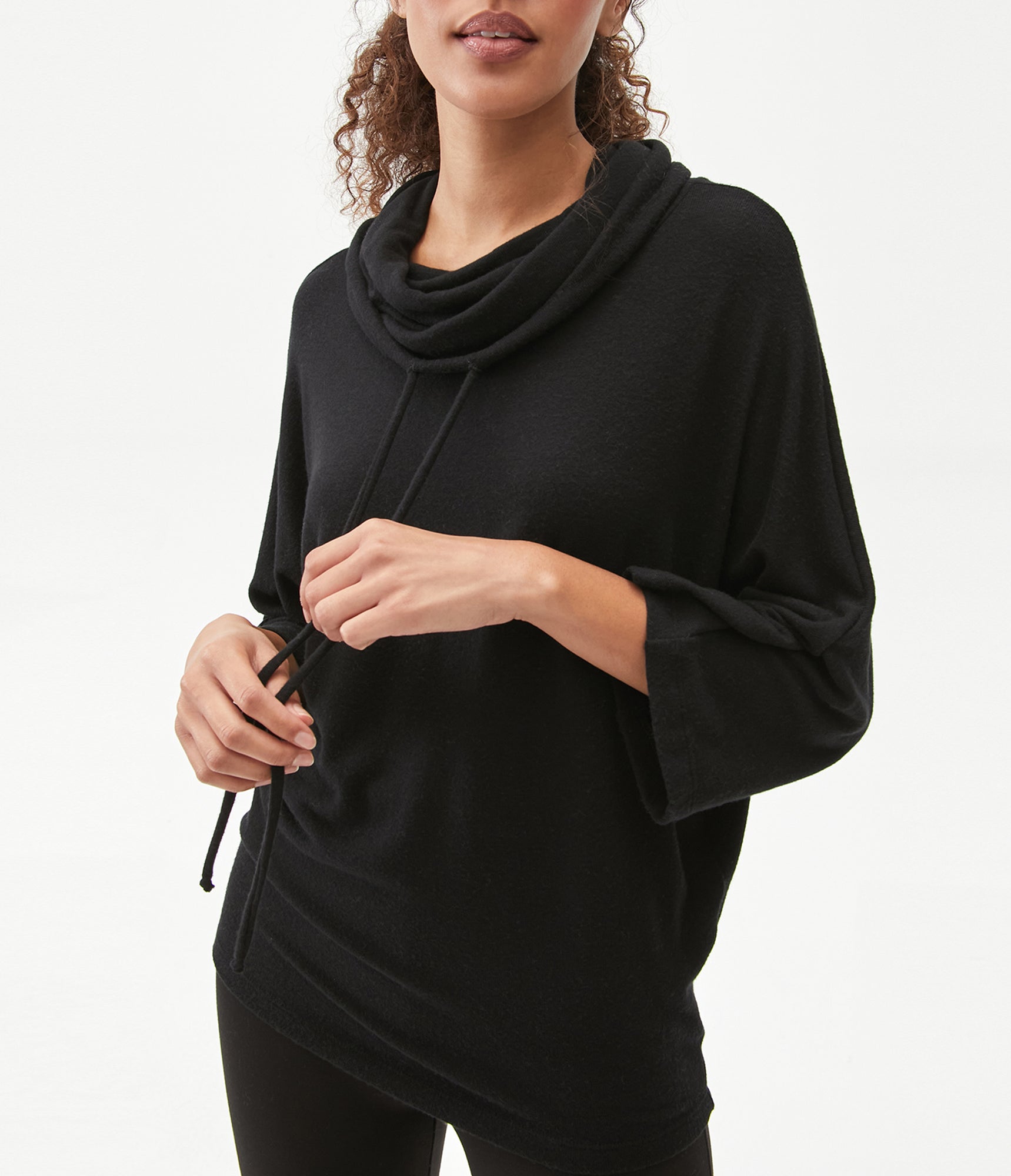 Charlie Drape Turtleneck Elbow Sleeve Top | Black