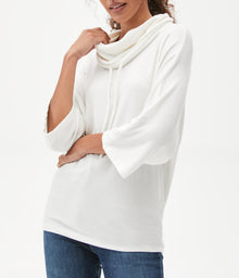 Charlie Drape Turtleneck Elbow Sleeve Top | Chalk