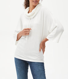 Charlie Drape Turtleneck Elbow Sleeve Top | Chalk