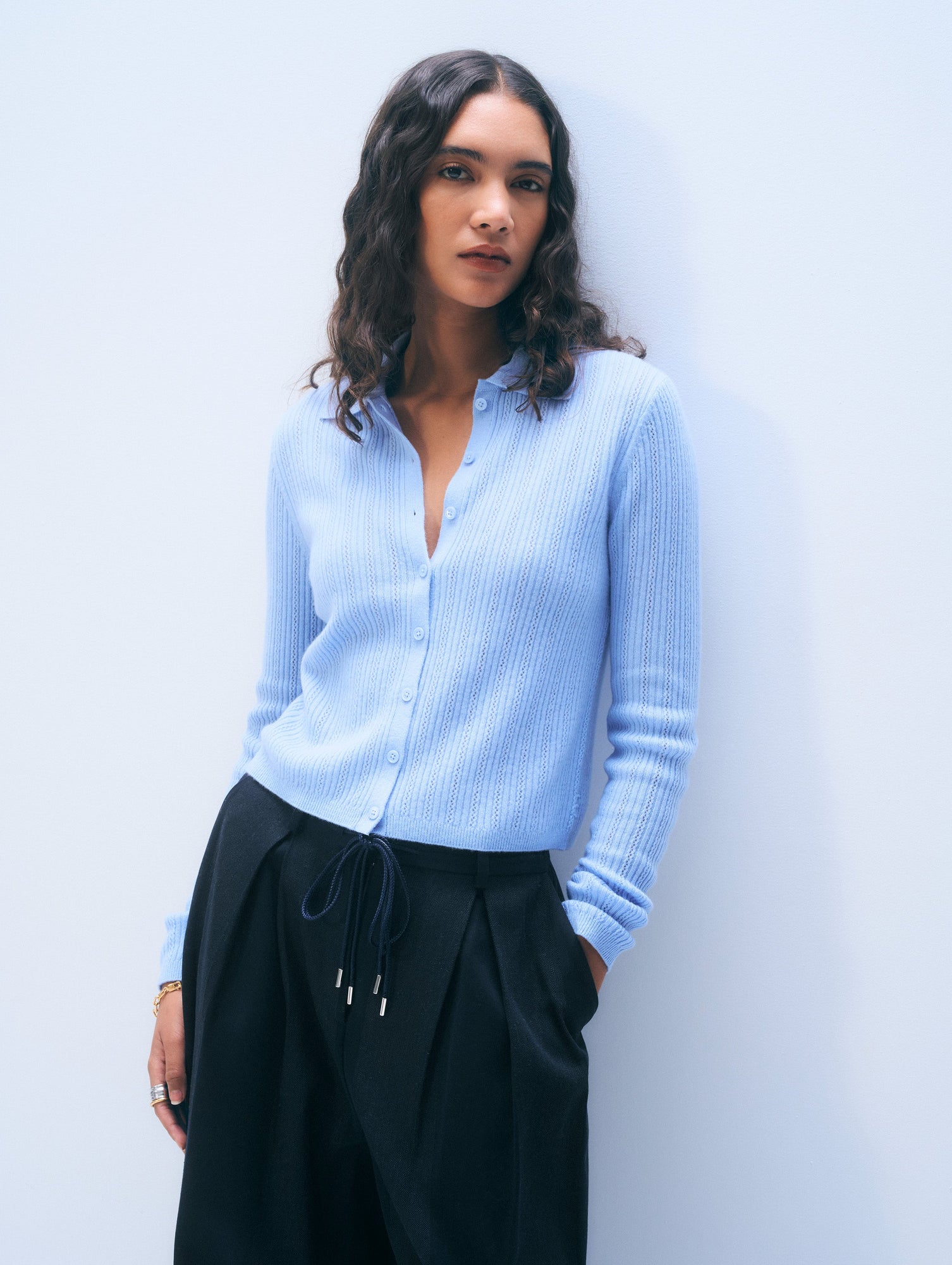 Cashmere Pointelle Shirt | Blue Vapor