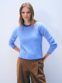 Cashmere Textured Crewneck | Blue Combo