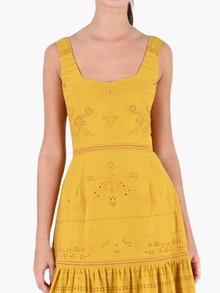 Emboriderd Voile Tiered Maxi Dress | Mustard