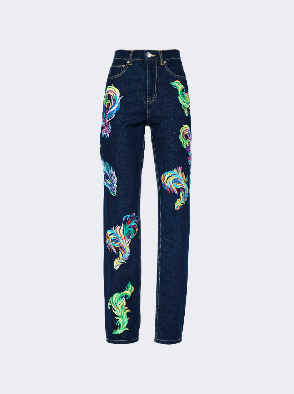 Women | AREA | Embroidered Feather Jeans