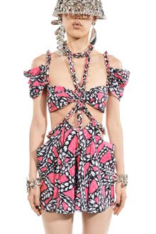 Rope Printed Cutout Mini Dress | Fuchsia Multi