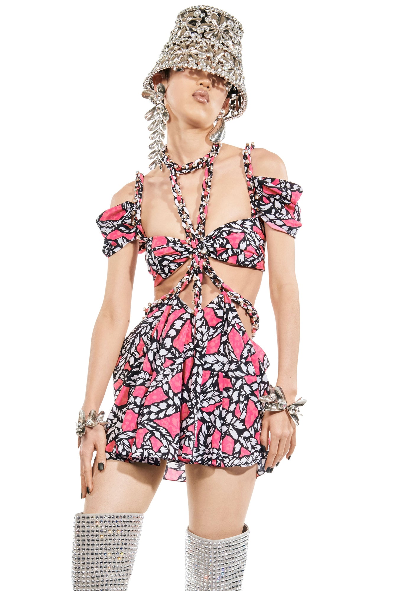 Rope Printed Cutout Mini Dress | Fuchsia Multi