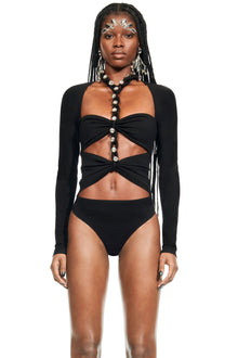 Chain Link Long Sleeve Bodysuit | Black