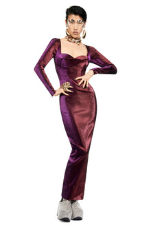 Rope Cup Long Sleeve Midi Dress | Purple