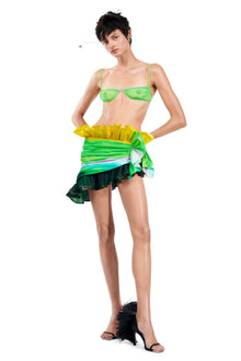 Ombre Nylon Ruffle Mini Skirt | Green Multi